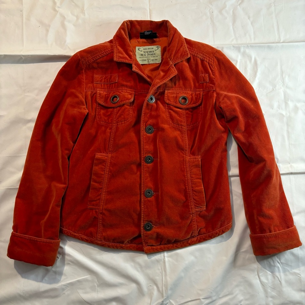Diesel Orange Cotton Blazer Women’s Velvet Cardigan Medium Size